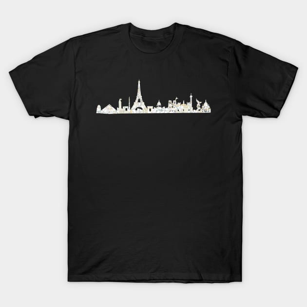 the Paris Metro system with the Paris skyline Paris, France, subway map T-Shirt by Hook Ink